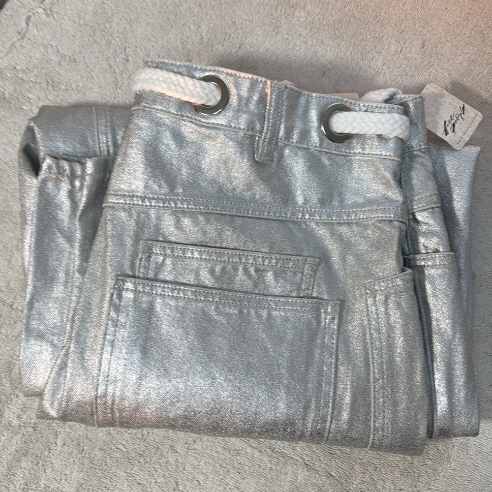 Free People Moxie Metallic Low-Slung Barrel Jeans